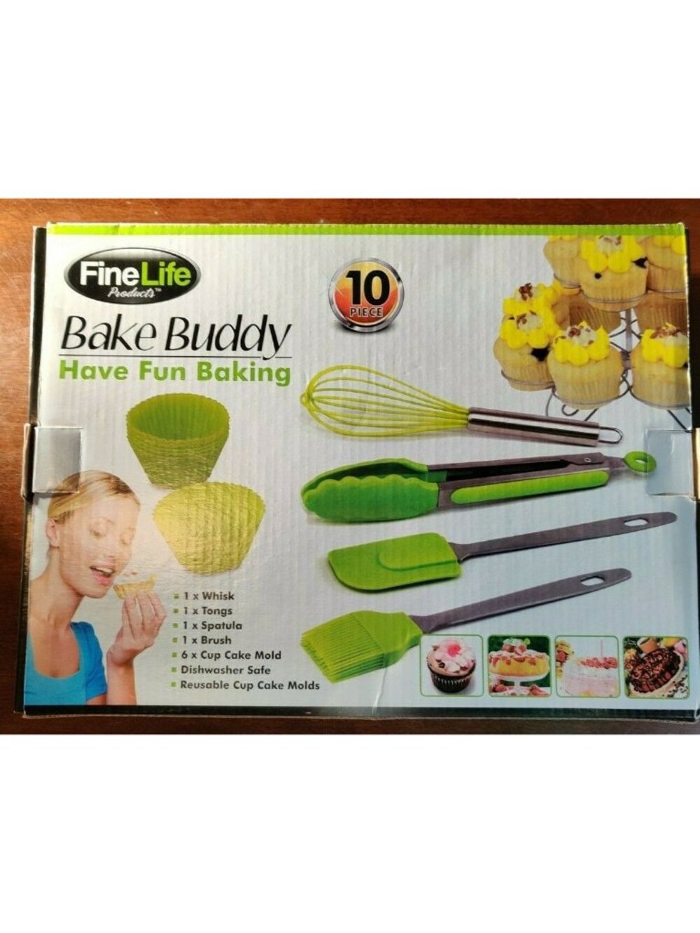 Finelife - Bake Buddy 10 Piece Silicone Baking Set, Cupcake Liners, Whisk, Tongs - Picture 2 of 8